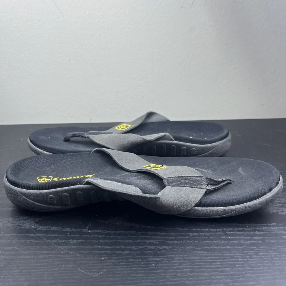 Spenco‎ Yumi Pure Flip Flops Womens 8 Gray Black Yellow Orthotic Sandals